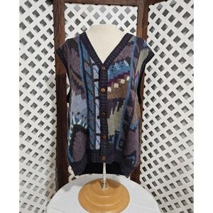 Vintage Peruvian Connection 100% Alpaca Sweater Vest Intarsia Geometric Boho